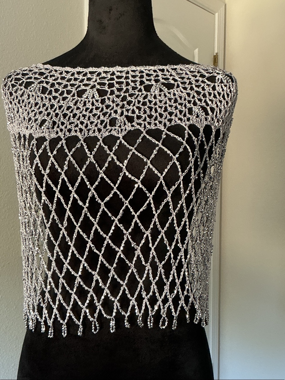 Handmade Silver Crochet Net Top/Skirt